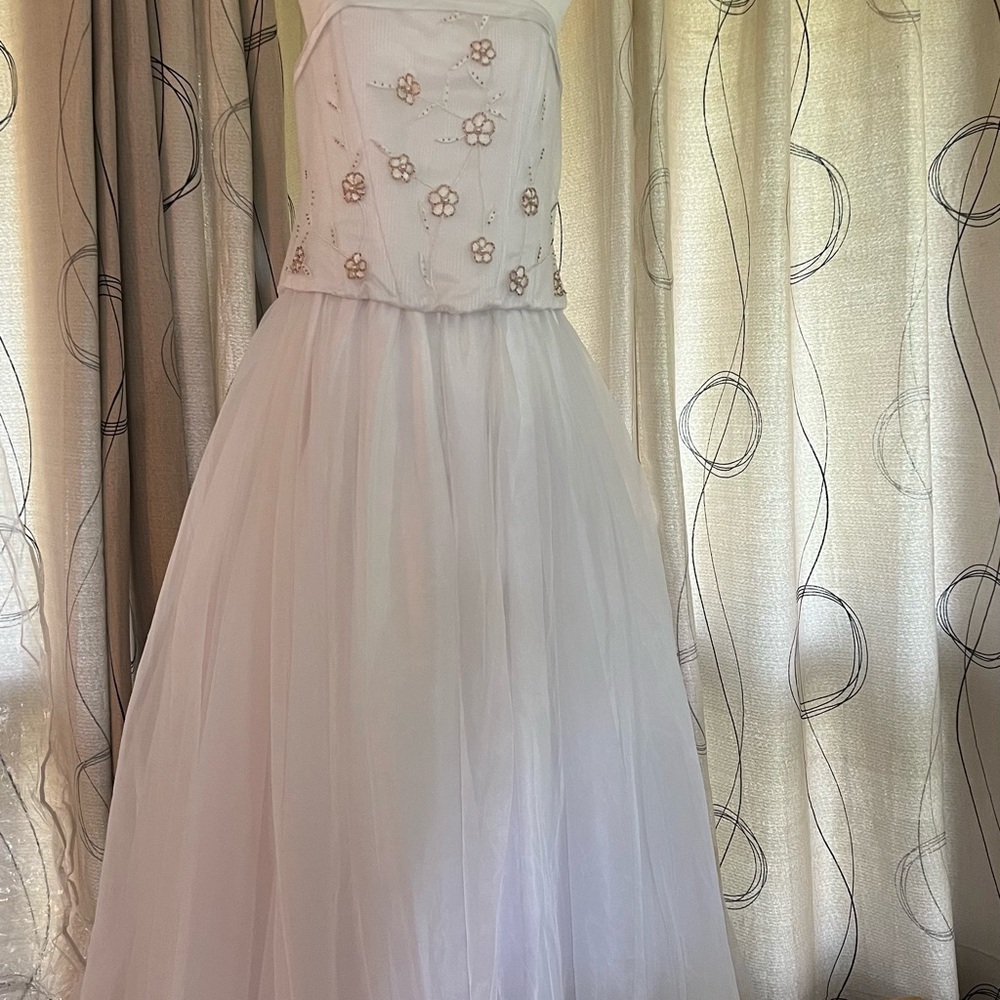 Dalia Princess Fairycore  White Floral Embroidery with Gold Appliqués Dress Y2K
